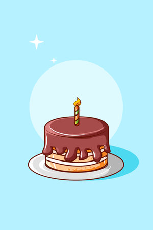 Simple chocolate birthday cake cartoon illustrationのイラスト素材