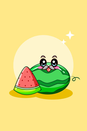 Cute and sweet watermelon fruit cartoon illustrationのイラスト素材
