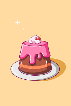 Sweet pudding with cherry cartoon illustrationのイラスト素材
