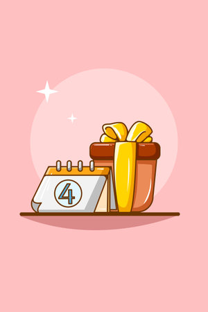 Calendar with gift cartoon illustrationのイラスト素材