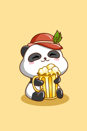 Cute panda with beer cartoon illustrationのイラスト素材