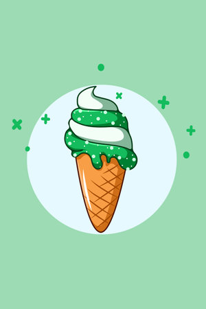 Ice cream matcha vanilla cartoon illustrationのイラスト素材