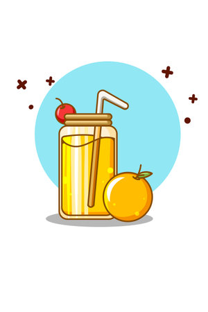 Sweet juice with orange cartoon illustrationのイラスト素材