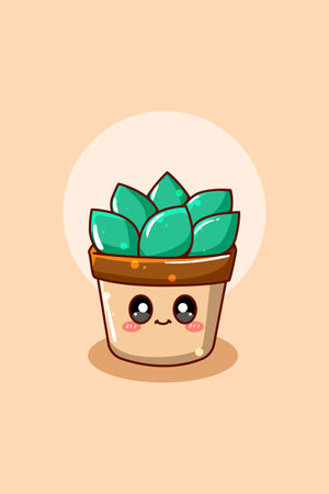Cute ornamental plant cartoon illustrationのイラスト素材