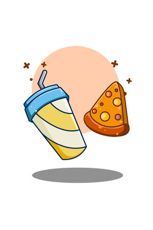 Drink and pizza food cartoon illustrationのイラスト素材