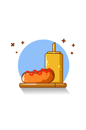Hotdog and hot sauce food cartoon illustrationのイラスト素材
