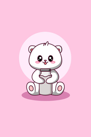 Cute and happy polar bear with milk animal cartoon illustrationのイラスト素材