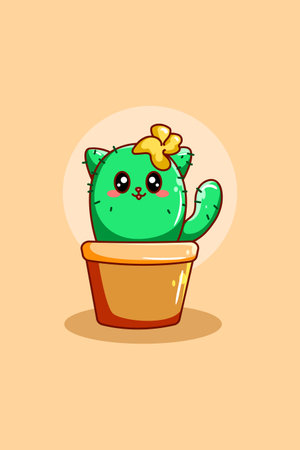 Cute cactus cat plant icon cartoon illustrationのイラスト素材