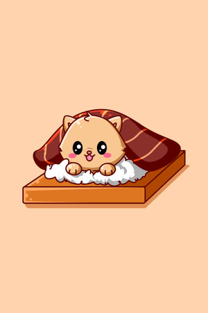Cute and funny cat in sushi meal animal cartoon illustrationのイラスト素材