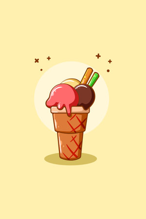 Ice cream three flavor icon cartoon illustrationのイラスト素材