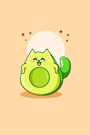 Cute avocado cat cartoon illustrationのイラスト素材