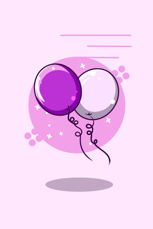 Cute purple balloon icon cartoon illustrationのイラスト素材
