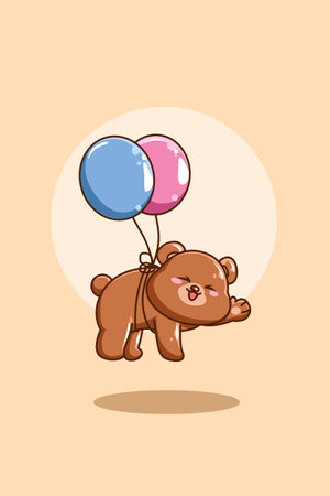 Happy bear with balloon animal cartoon illustrationのイラスト素材