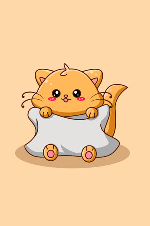 Cute cat with pillow animal cartoon illustrationのイラスト素材