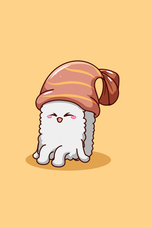 Cute sushi with cute meat cartoon illustrationのイラスト素材