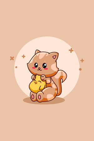 Design character of cute cat and duck in world animal dayのイラスト素材