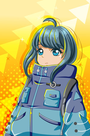 Beautiful and cute girl with big jacket character cartoon illustrationのイラスト素材