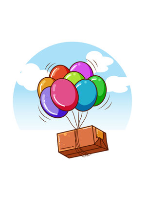 Balloon with box fly icon cartoon illustrationのイラスト素材