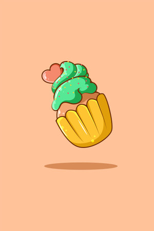 Sweet cupcake with heart cartoon illustrationのイラスト素材