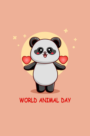 Funny panda with heart in world animal day cartoon illustrationのイラスト素材