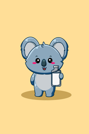 Cute and happy koala with milk animal cartoon illustrationのイラスト素材