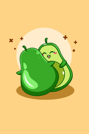 Cute avocado in world vegetarian day cartoon illustrationのイラスト素材