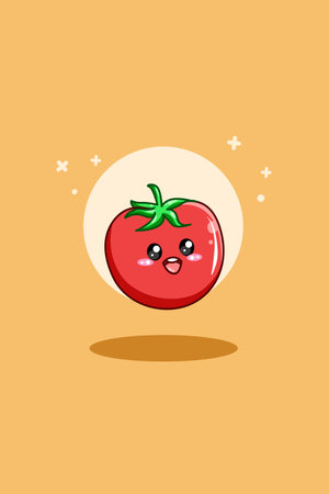 Cute tomato in world vegetarian day cartoon illustrationのイラスト素材