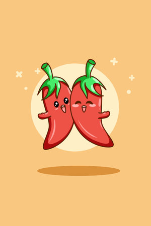 Cute and funny chilli cartoon illustrationのイラスト素材
