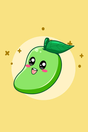 Cute mango fruit cartoon illustrationのイラスト素材