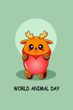 Deer with heart world animal day cartoon illustrationのイラスト素材