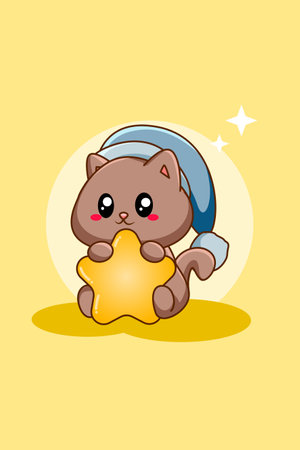 Cute cat with star animal cartoon illustrationのイラスト素材