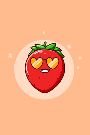 Cute and funny strawberry cartoon illustrationのイラスト素材