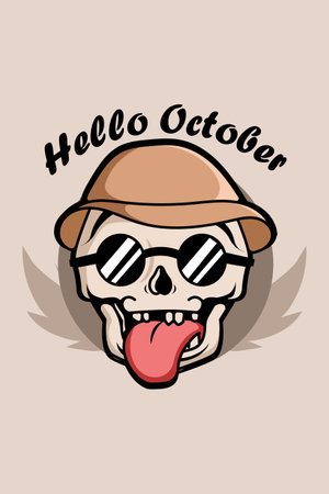 Skull with glasses and hat cartoon illustrationのイラスト素材