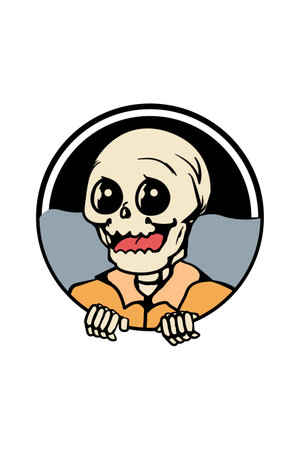 Cute and happy skull cartoon illustrationのイラスト素材