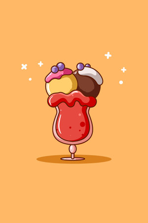 A glass of ice cream cartoon illustrationのイラスト素材