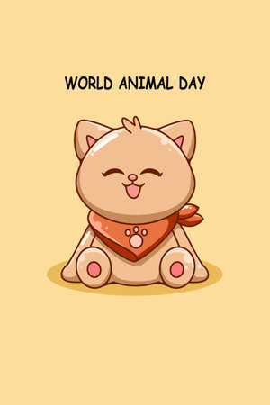 Cute fat cat in world animal day cartoon illustrationのイラスト素材