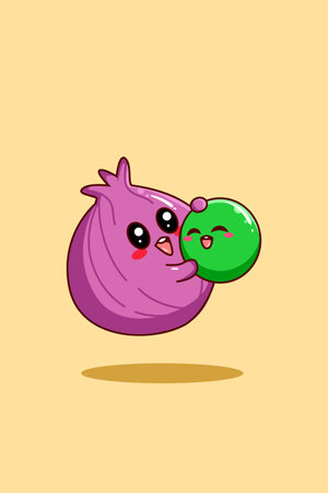 Onion and peas in vegetarian day cartoon illustrationのイラスト素材