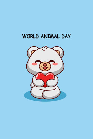 Cute polar bear with heart in animal day cartoon illustrationのイラスト素材