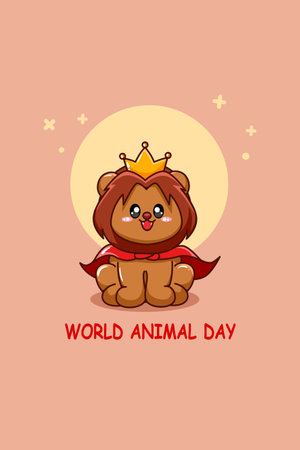 Cute lion king in world animal day cartoon illustrationのイラスト素材