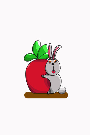 Cute happy rabbit with turnip cartoon illustrationのイラスト素材