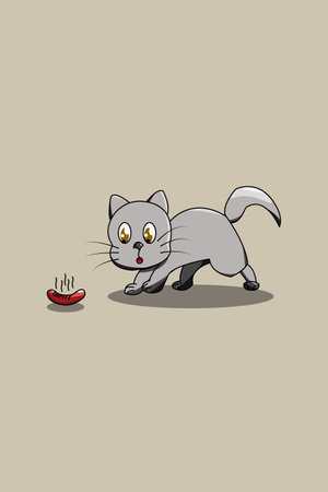 Cute cat with sausage cartoon illustrationのイラスト素材