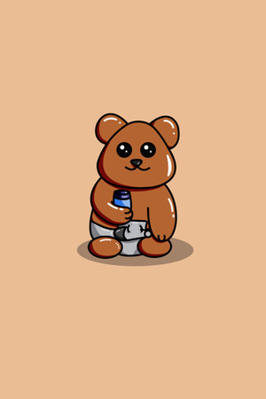 Cute happy bear with bottle with cartoon illustrationのイラスト素材