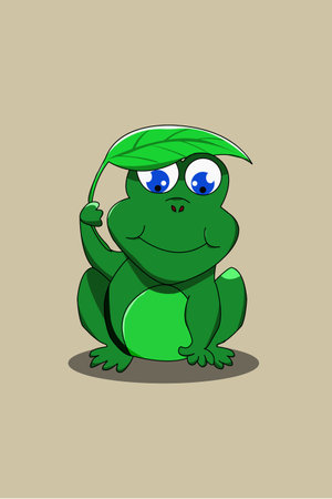 Cute frog with leaf cartoon illustrationのイラスト素材