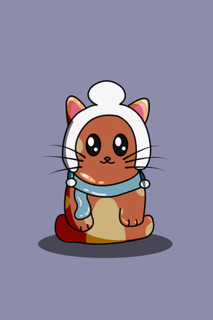 Cute happy cat with hat animal cartoon illustrationのイラスト素材