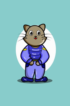 Cute police cat animal cartoon illustrationのイラスト素材