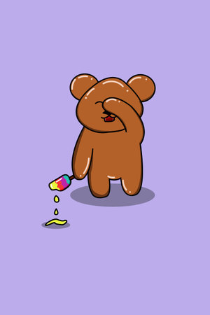 Cute happy bear with ice cream cartoon illustrationのイラスト素材