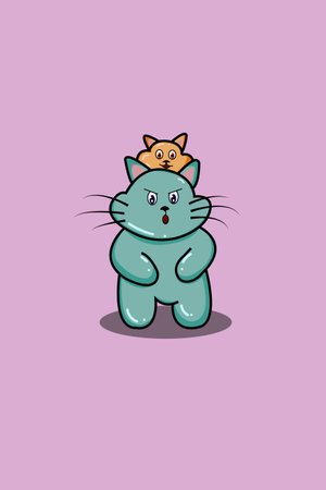 Cute cat and hamster animal cartoon illustrationのイラスト素材