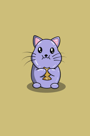 Cute happy cat with cake animal cartoon illustrationのイラスト素材
