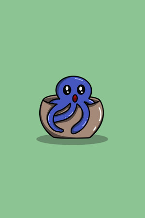 Cute happy octopus animal cartoon illustrationのイラスト素材