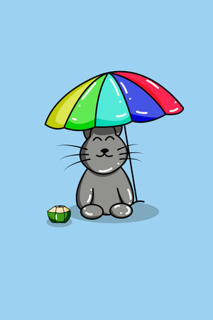 Cute happy cat with coconut animal cartoon illustrationのイラスト素材